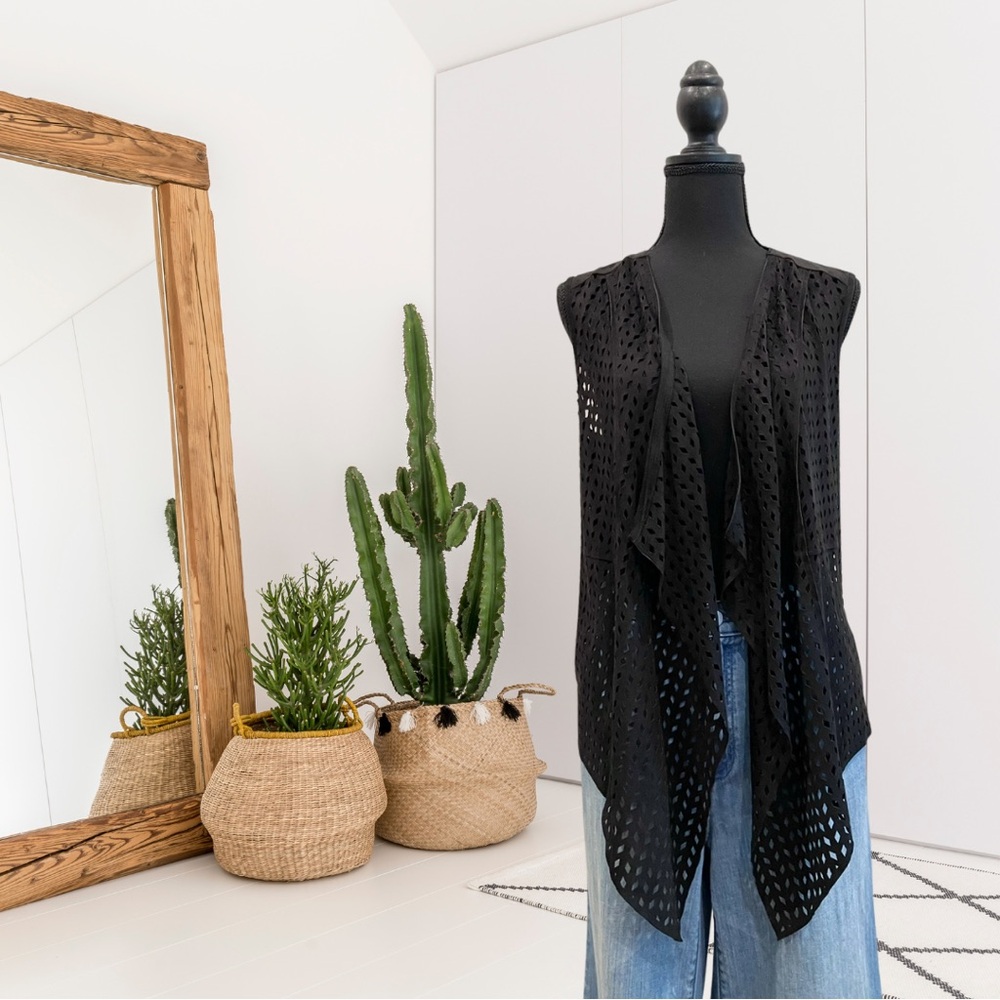 Alberto Makali Sleeveless Laser Cut Perforated Faux Suede Vest